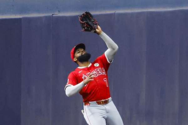 Baseball bounces off head of Angels' Jo Adell for Rockies home run Baseball bounces off head of Angels' Jo Adell for Rockies home run